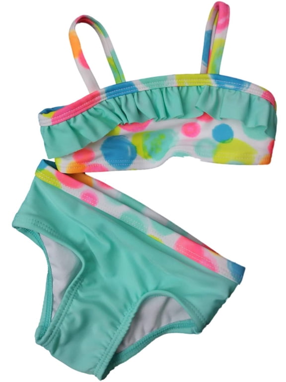 Infant Girls Neon Rainbow Polka Dot Ruffled 2-Piece Swimming Suit 3-6m