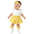 thumbnail image 1 of Girls One-Piece Romper Dress Outfits Short Sleeve Plaid Ribbed Bodysuits Headbands Set Summer Baby Girl Clothes Set Size 6-9 Months, 1 of 6