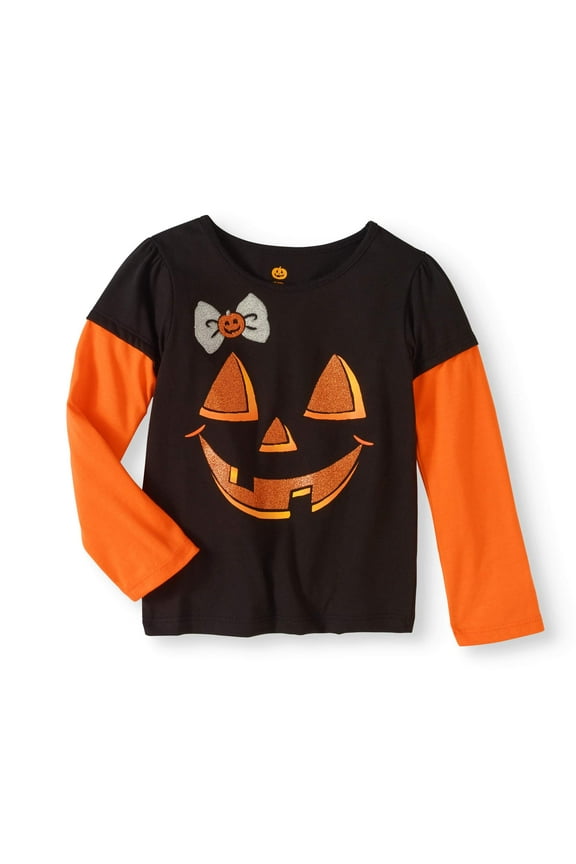 Infant Girls Orange & Black Jack O Lantern Halloween Tee Shirt T-Shirt 4T