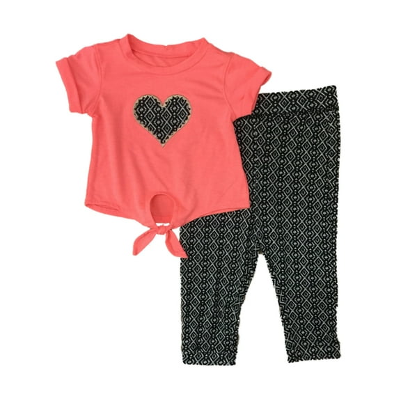 Infant Girls Orange Heart Baby Outfit Shirt & Geometric Rayon Pants Set 6-9m