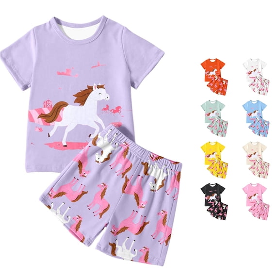 Infant Girls Outfit Cartoon Short Sleeve Casual Sporty Modern Comfortable Daily Summer for Girls Shorts Set