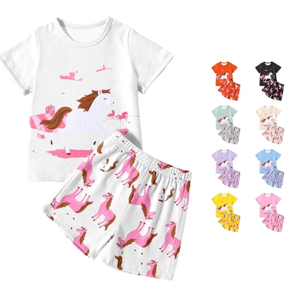 Infant Girls Outfit Cartoon Short Sleeve Casual Sporty Modern Comfortable Daily Summer for Girls Shorts Set