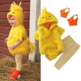 thumbnail image 1 of Infant Girls Outfits Set Infant Cosplay Chicken Animal Costume Winter Fleece Hooded Romper Bodysuits Pants Foot Sleeve Outfits Yellow 12M-18M, 1 of 8