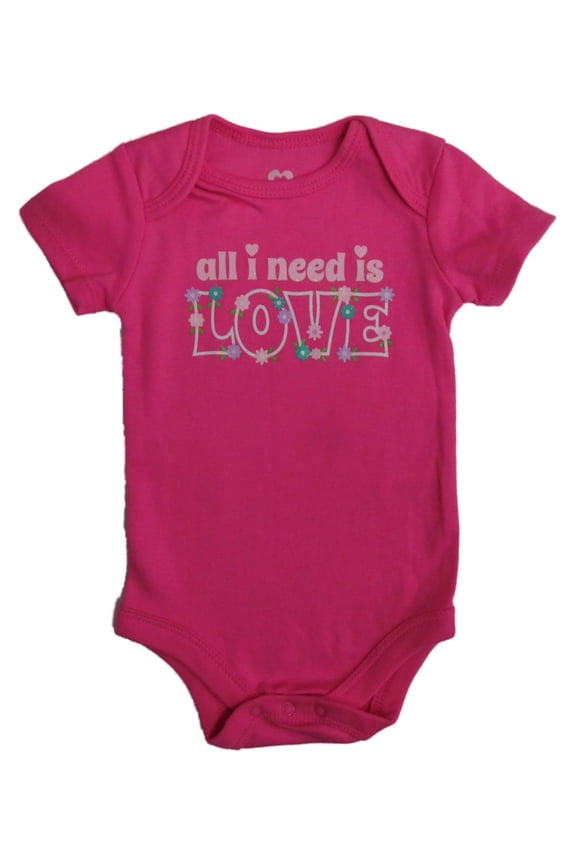 Infant Girls Pink All I Need Is Love Valentines Day Bodysuit Heart Creeper 3-6m