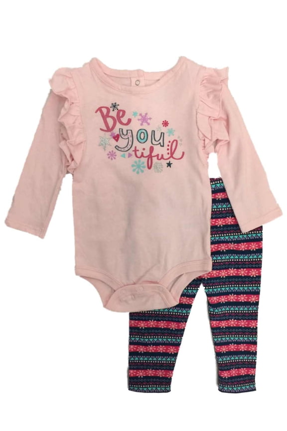 Infant Girls Pink Be You Tiful Baby Outfit Snowflake Bodysuit & Leggings Set