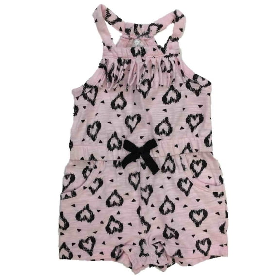 Infant Girls Pink & Black Heart Print Romper Baby Bodysuit Outfit 3-6m