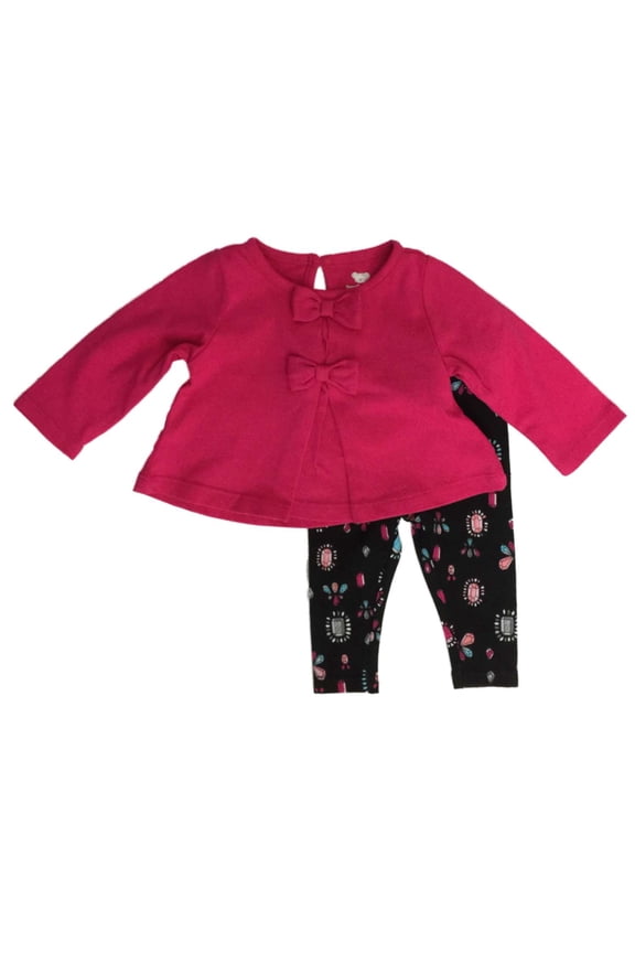 Infant Girls Pink Bows & Jewels Baby Outfit Shirt & Leggings Set 3-6 Months