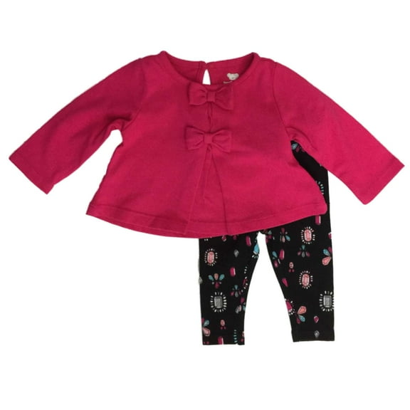 Infant Girls Pink Bows & Jewels Baby Outfit Shirt & Leggings Set Newborn