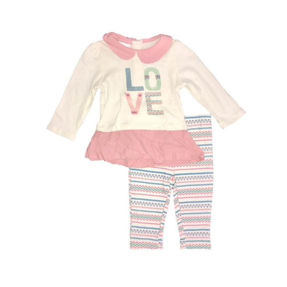 Infant Girls Pink & Cream "Love" Baby Outfit Peplum Shirt & Leggings Set 6-9M