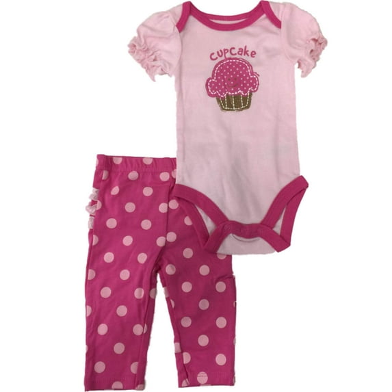 Infant Girls Pink Cupcake Body Suit & Ruffle Bottom Legging Piece Outfit