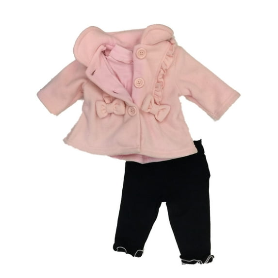 Infant Girls Pink Fleece Jacket Bodysuit & Black Leggings 3 pc Baby Outfit 12m