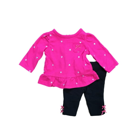 Infant Girls Pink Heart Baby Outfit Shirt & Black Leggings 2 Piece Set