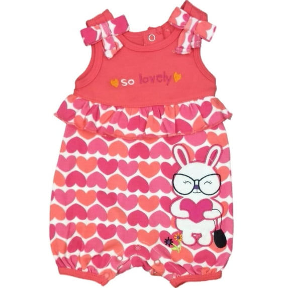 Infant Girls Pink Heart Bunny Rabbit Single Romper Baby Bodysuit