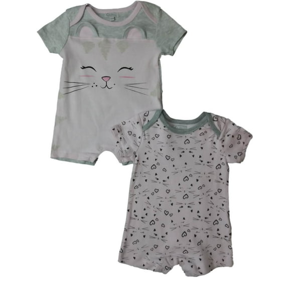 Infant Girls Pink Kitty Cat Kitten Bodysuit Romper 2-PC Baby Outfit