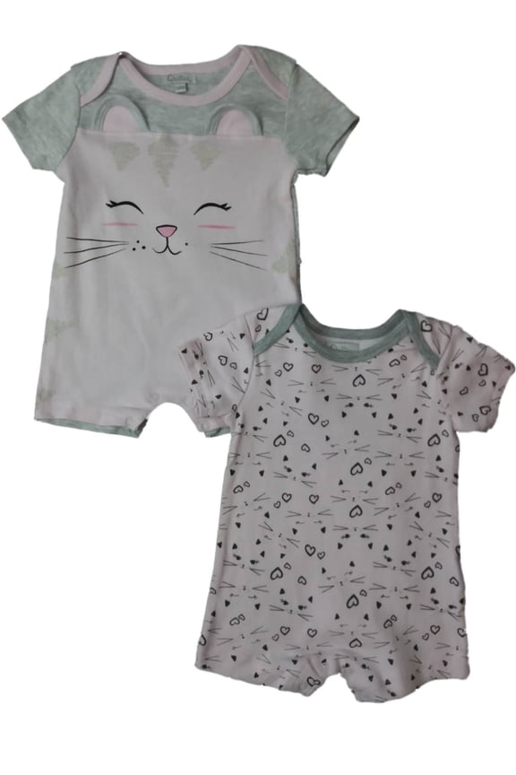 Infant Girls Pink Kitty Cat Kitten Bodysuit Romper 2-PC Baby Outfit