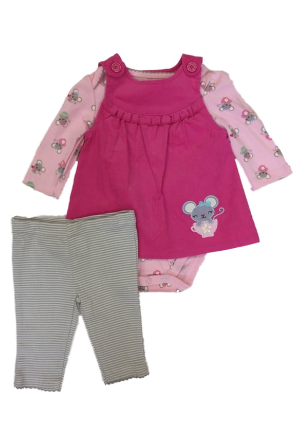 Infant Girls Pink Mouse Baby Outfit Bunny Jumper Dress Bodysuit & Leggings 0-3m