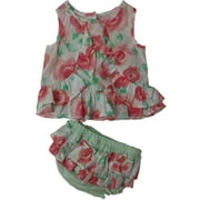 Infant Girls Pink Roses Green Gingham Print 2-PC Floral Flower Outfit