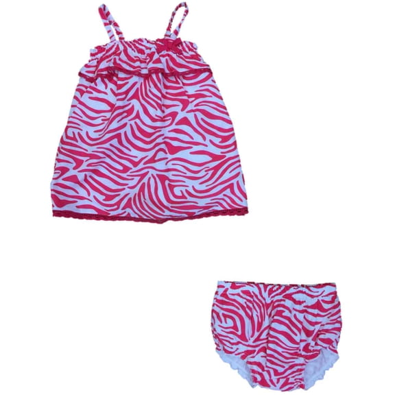 Infant Girls Pink & White Zebra Dress & Tiger Diaper Cover 2 PC Outfit