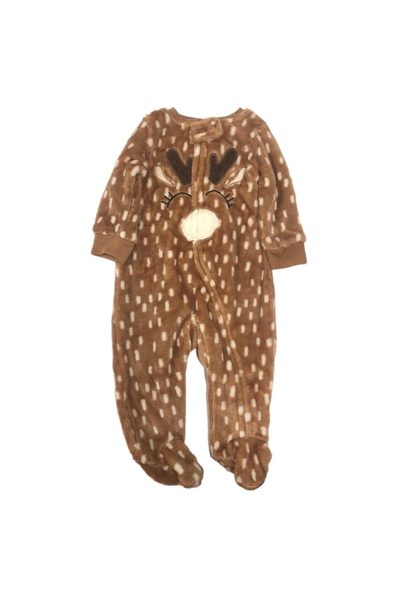 Infant Girls Plush Brown Reindeer Sleeper Holiday Pajamas 6 Months
