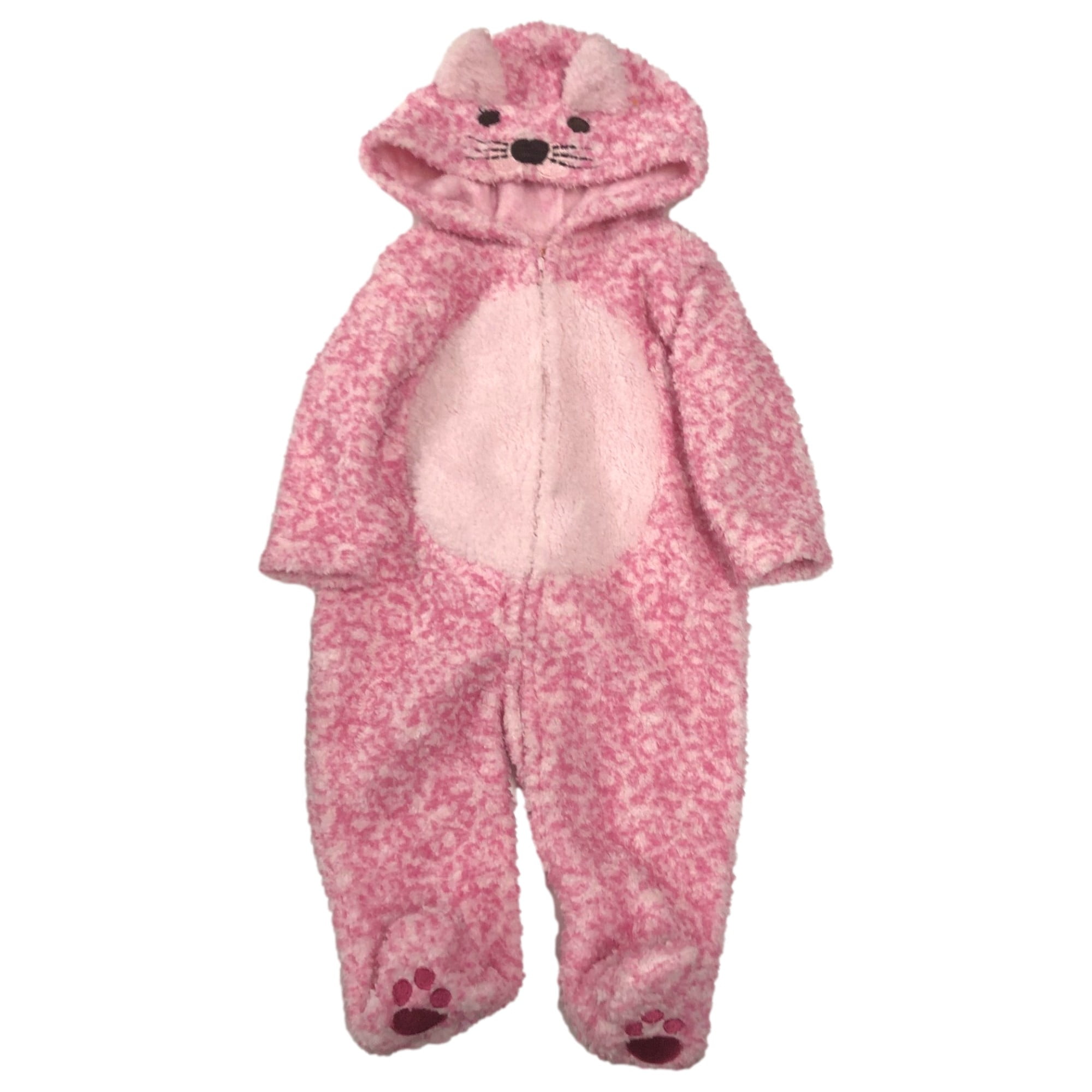 Infant Girls Plush Pink Leopard Print Kitty Cat Pram Halloween Costume 6m