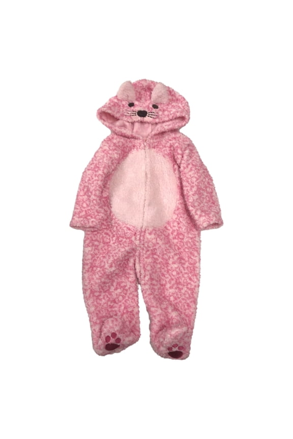 Infant Girls Plush Pink Leopard Print Kitty Cat Pram Halloween Costume 6m