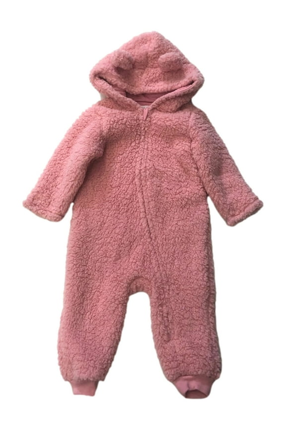 Infant Girls Plush Sherpa Pink Hoodie Coverall Pram Snow Suit Newborn