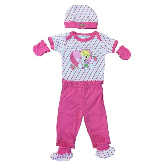 Infant Girls Precious Moments Baby Outfit Bodysuit Pants Hat Mittens Booties 0-3