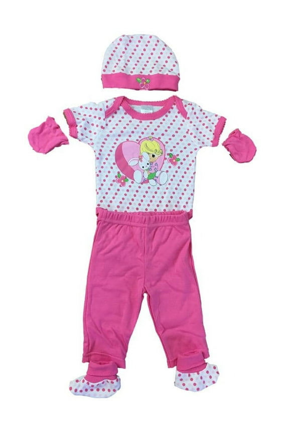 Infant Girls Precious Moments Baby Outfit Bodysuit Pants Hat Mittens Booties 0-3