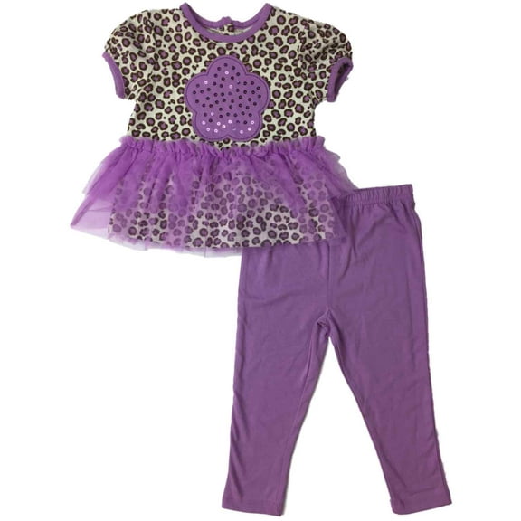 Infant Girls Purple Brown Ruffle Leopard Outfit 2 Piece Cheetah Outfit
