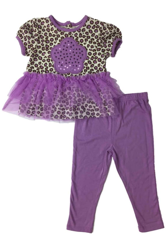 Infant Girls Purple Brown Ruffle Leopard Outfit 2 Piece Cheetah Outfit