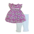 thumbnail image 1 of Infant Girls Purple Daisy Baby Outfit Chiffon Shirt & White Leggings 2 Piece Set, 1 of 1