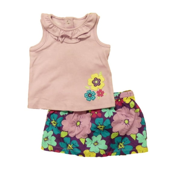 Infant Girls Purple Floral Baby Outfit Hawaiian Flower Shirt & Skirt Set