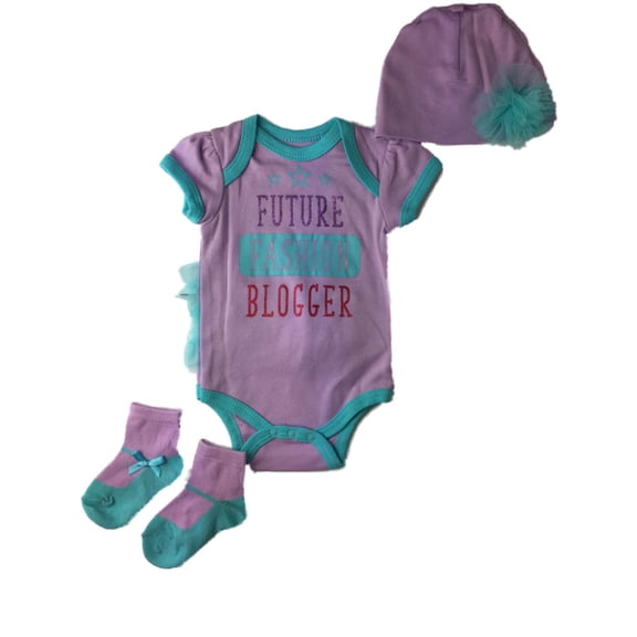 Infant Girls Purple Future Fashion Blogger Single Beanie & Socks 3 Piece Outfit