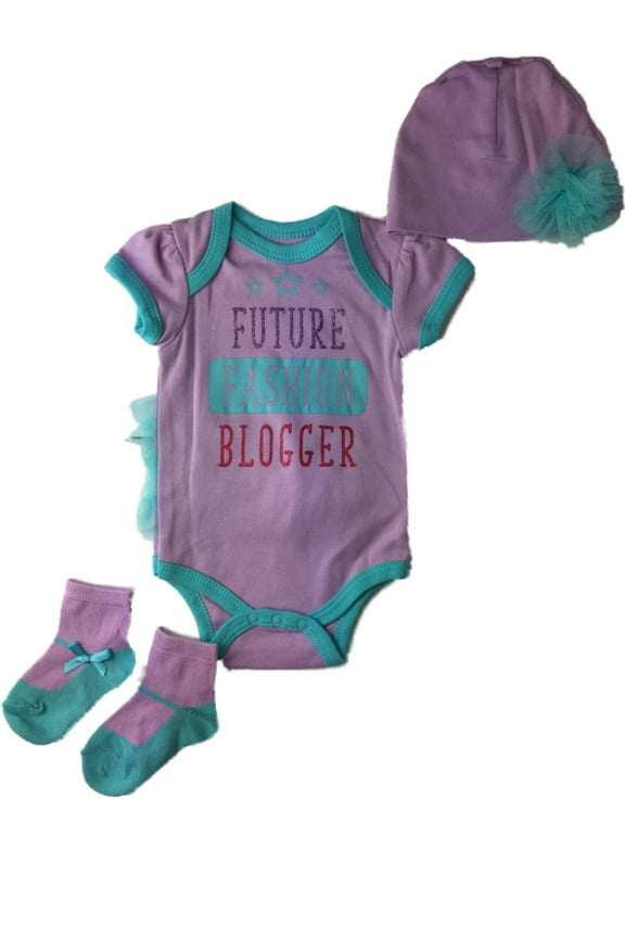 Infant Girls Purple Future Fashion Blogger Single Beanie & Socks 3 Piece Outfit