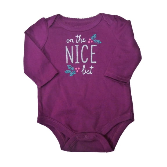 Infant Girls Purple On the Nice List Holiday Bodysuit Christmas Baby Shirt