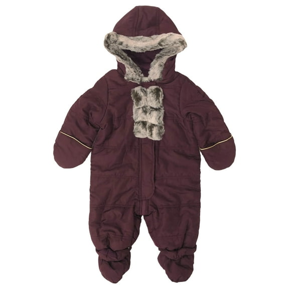 Infant Girls Quilted Burgundy Hoodie Snowsuit Baby Pram Snow Suit 3-6m