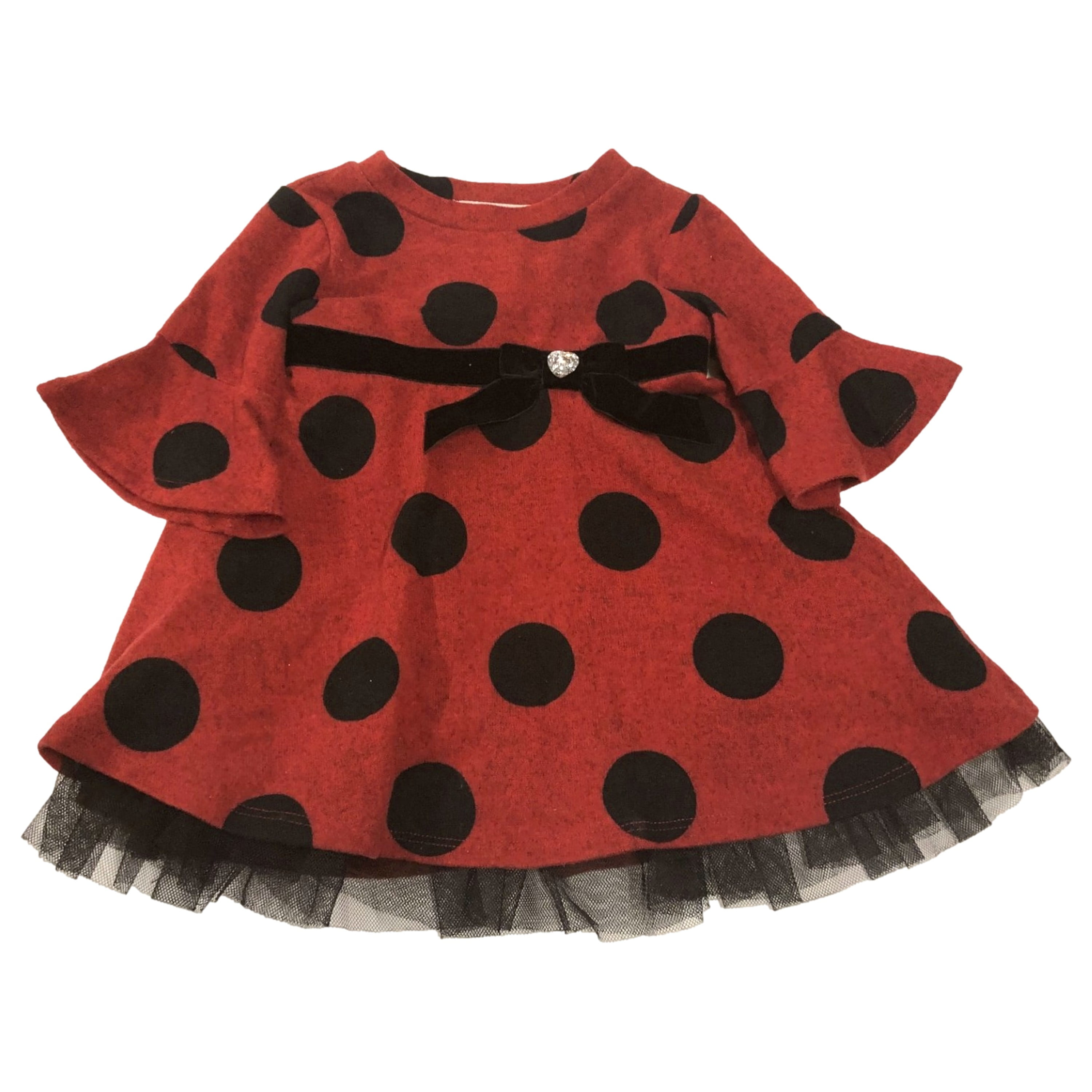 red dress with black polka dots Vintage 50s 60s Red and Black Silk Blend Abstract Polka Dot Fit n Flare Dress with Attached Front Bow Fits Sizes XS
