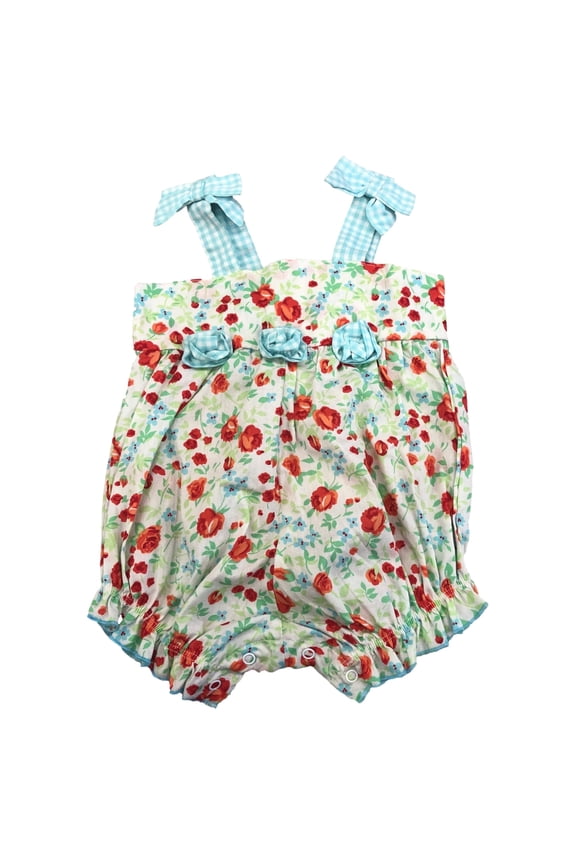 Infant Girls Red & Blue Floral Rose Print Romper One Piece Baby Outfit 3 Months