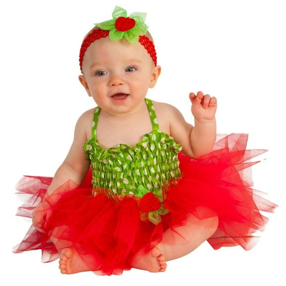 Infant Girls Red Strawberry Costume Baby Tutu Dress & Headband Outfit 0-6m