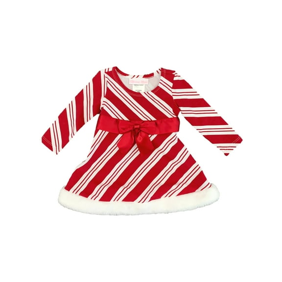 Infant Girls Red & White Candy Cane Stripe Christmas Holiday Party Dress 18M