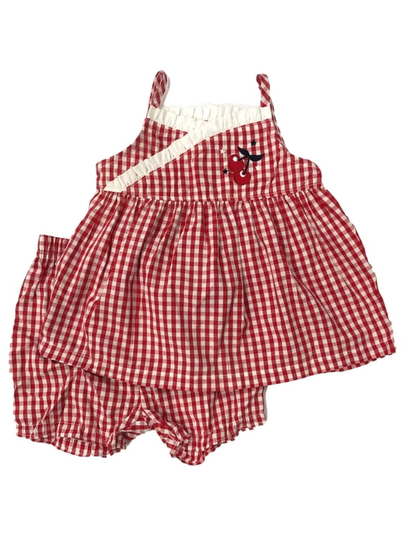 Infant Girls Red & White Gingham Cherry Patriotic Sun Dress Sundress Outfit 6m