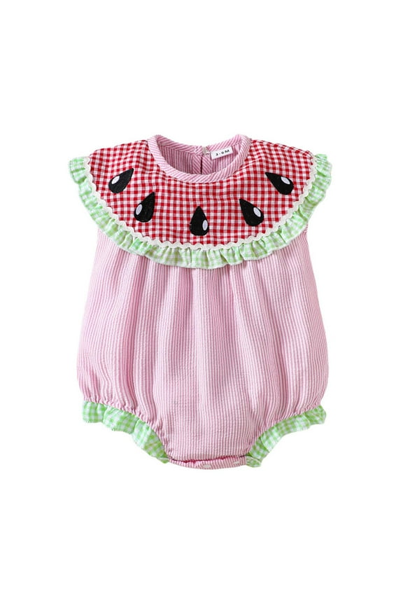 Girls Ruffles Sleeveless Plaid Romper Watermelon Bodysuits Clothes Classic Dailywear 18-24 Months