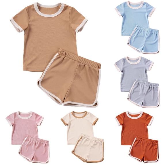 Infant Girls Set Short Sleeve Evening Summer for Girls Relaxed Comfortable Drawstring Lovely Shorts Set