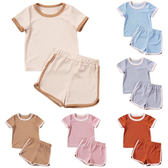 Infant Girls Set Short Sleeve Evening Summer for Girls Relaxed Comfortable Drawstring Lovely Shorts Set