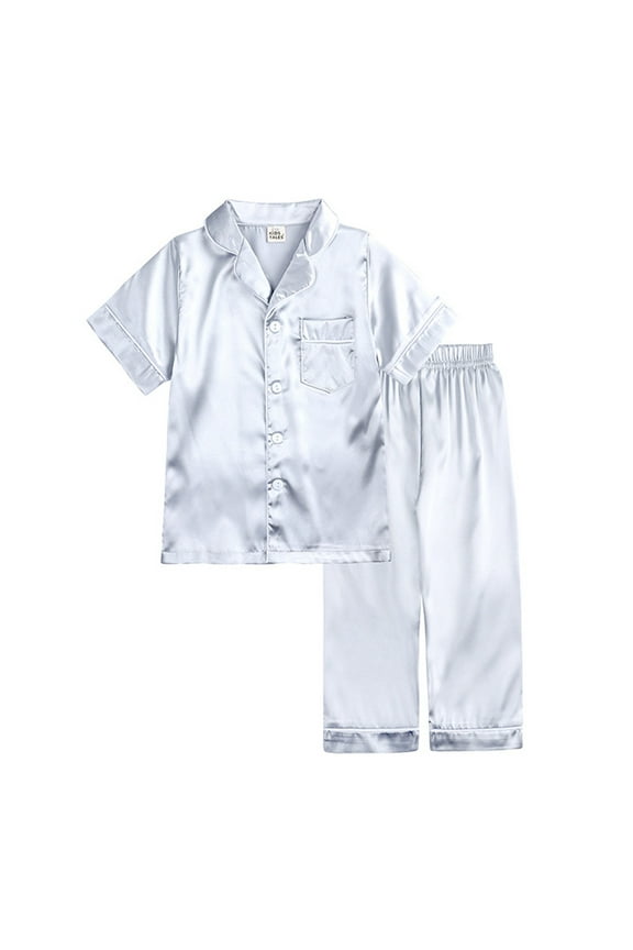 Girls Silk Pajamas Short Sleeve Button Down Top Pants Set Girls Summer Clothes Size 6-12 Months Girls Pajamas