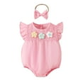 thumbnail image 1 of Infant Girls Smocked 3D Floral Applique Bodysuit & Fly Sleeve Shorts 2 Piece Outfits Sets Relaxed Fit Dailywear 3-6 Months, 1 of 9