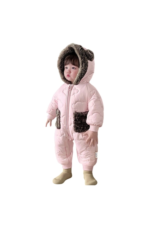Infant Girls Snowsuit Thermal Bear Hooded Snowsuit Infant Winter Coat Newborn Baby Girl Clothes 3-6 Months