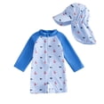 thumbnail image 1 of Infant Girls Surfing Rash Guard One-Piece Bathing Suit Graphic Long Sleeve Swimsuit Upf 50+ Floral Print Two Piece With Caps For Beach Pool Vacation,Blue,Age 3-6 Months, 1 of 5