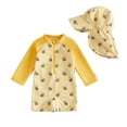 thumbnail image 1 of Infant Girls Surfing Rash Guard One-Piece Bathing Suit Graphic Long Sleeve Swimsuit Upf 50+ Floral Print Two Piece With Caps For Beach Pool Vacation,Gold,Age 18-24 Months, 1 of 5