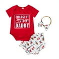 thumbnail image 1 of Infant Girls Three-piece Layette, Red Round Neck Short Sleeve Romper, Cola Printing Shorts and Headdress, 1 of 10